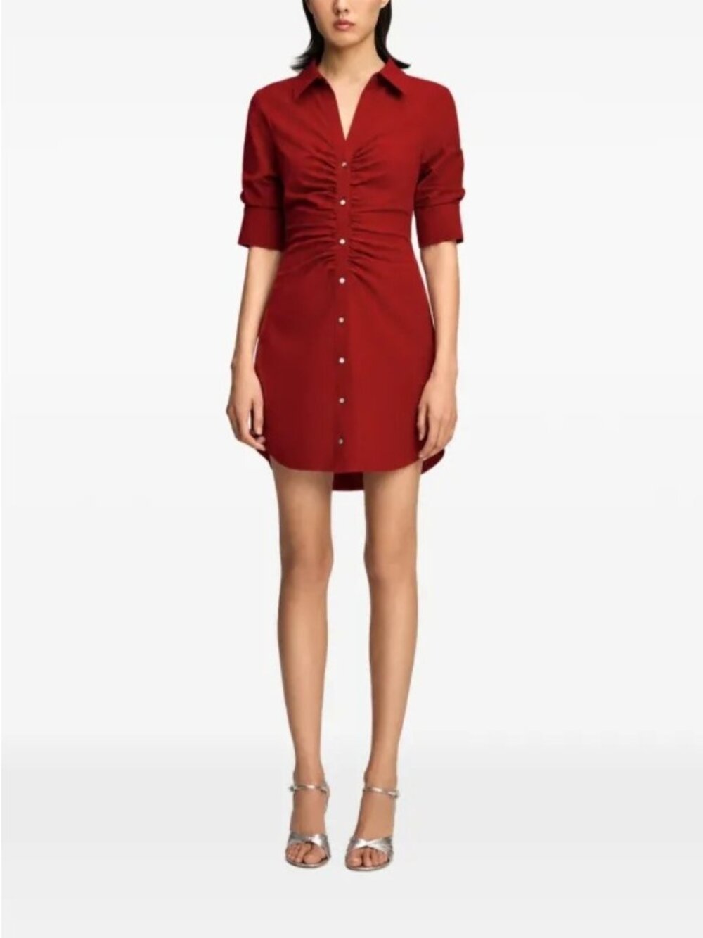 NWT Cinq A Sept Elina ruched burgundy button-up mini dress size 6